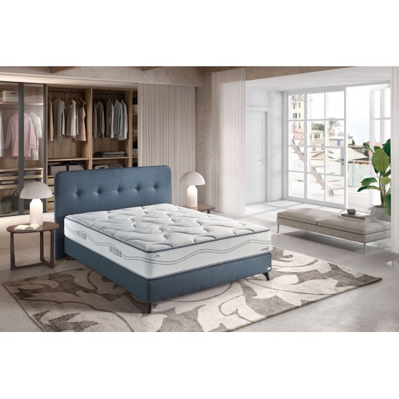 Ensemble lit à sommier tapissier de qualité avec matelas taupe 140x190 cm  tissu au meilleur prix