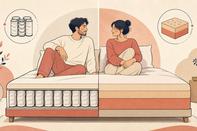 Illustration comparative entre ressorts ensachés et mousse pour un couple