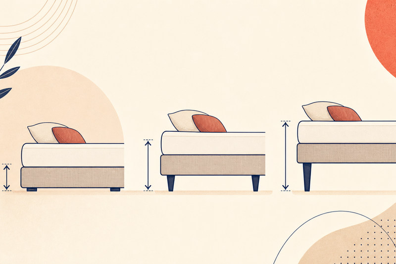 Illustration de trois hauteurs de pieds de sommier